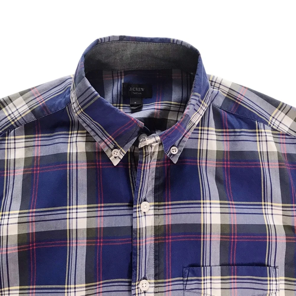 J. CREW Preppy Tartan Plaid Cotton Shirt S Button Down Collar Long Sleeves Men’s